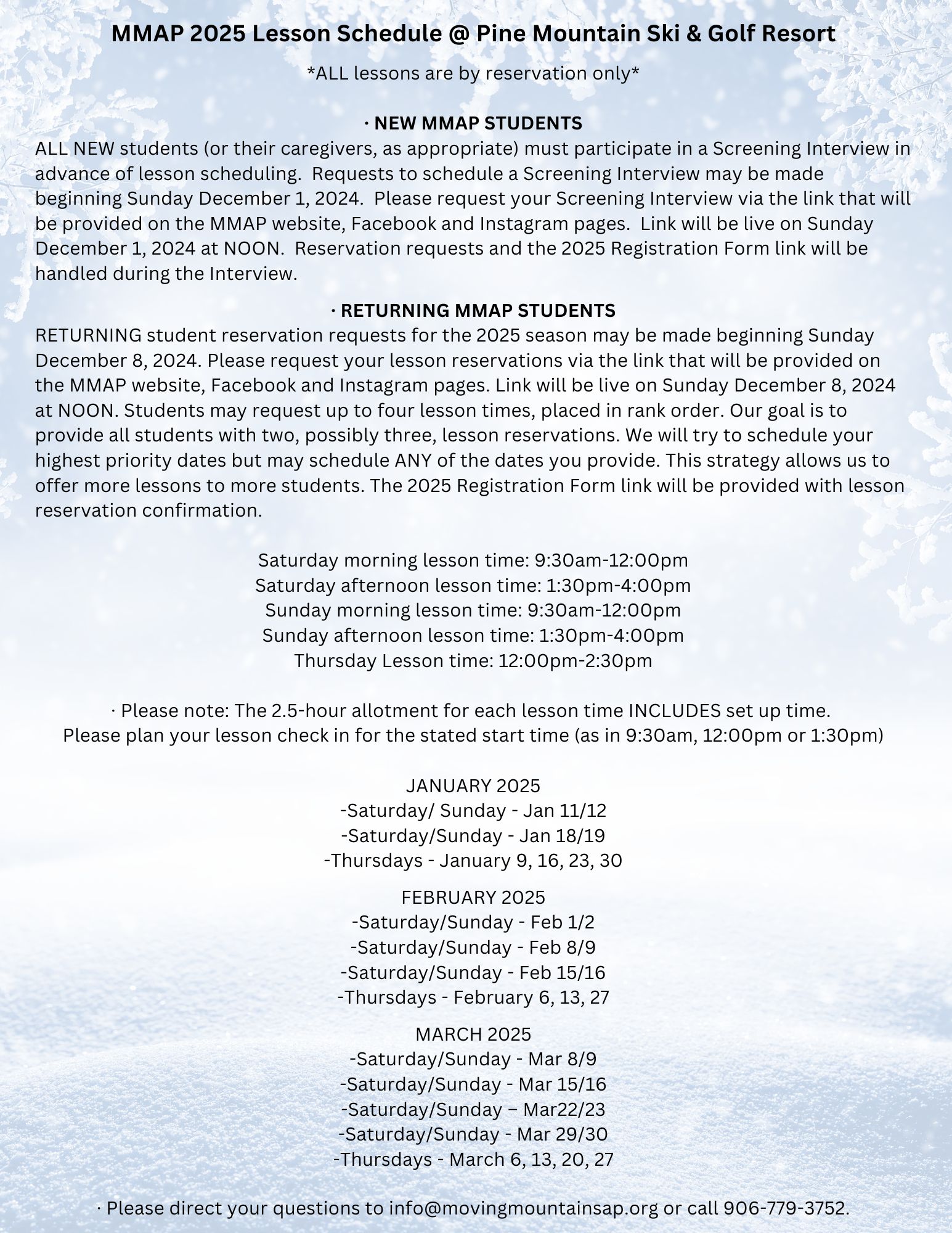 2025 Moving Mountains Adaptive Program Schedule